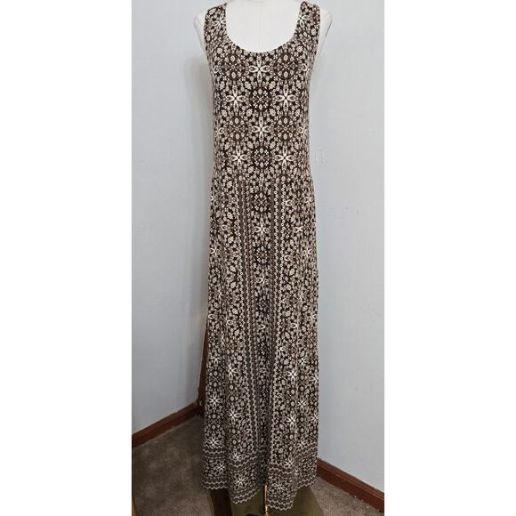 J.Jill Kona St Brown Floral Maxi Dress 2X Cross Back Stretch Knit Cottage Boho